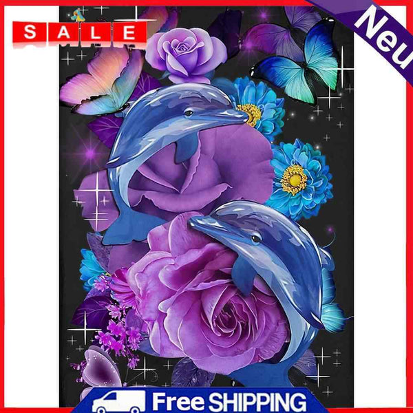 Oil Painting By Number Dolphin Flowers Digital Picture Home Wall Decor for Gift