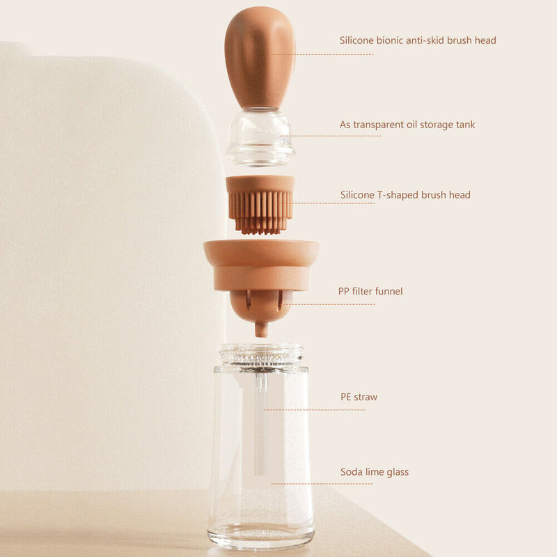 Oil Bottle with Brush Kitchen BBQ Cooking Baking Oil Spray Dispenser (Red)