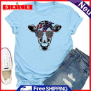 Independence Day Cow Glasses Tea T-Shirt (Light Blue XL)