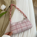Women Casual Grid Print Acrylic Chain Underarm Bag Fashion Small Handbags Purse