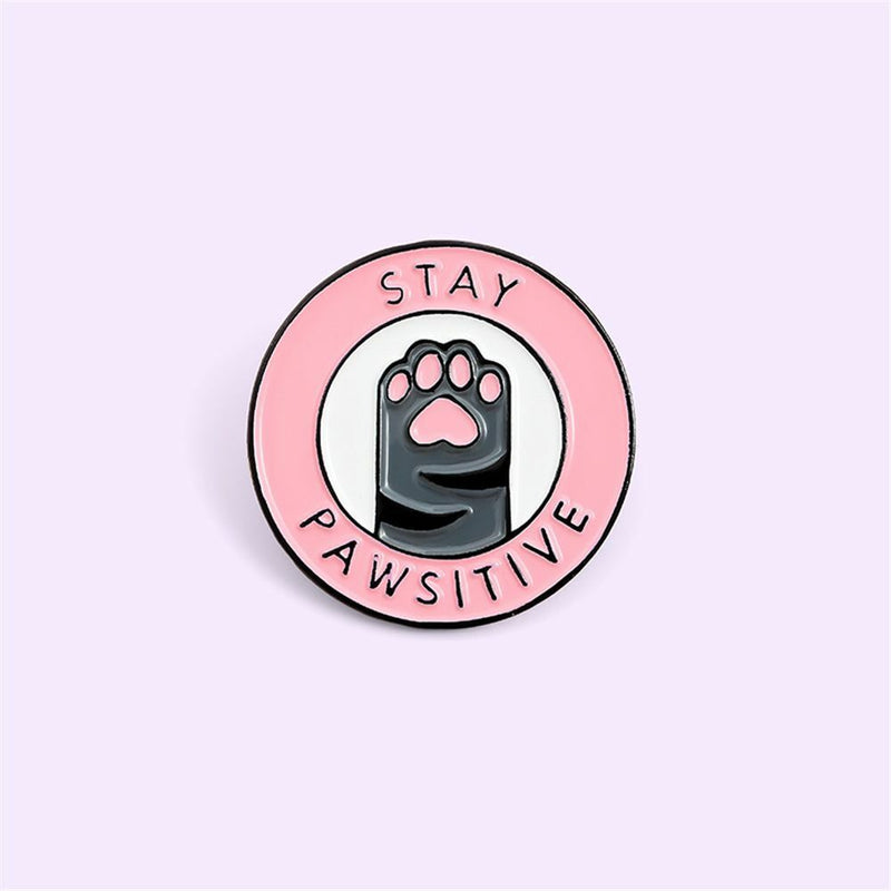 Enamel Pins Jacket Lapel Letters Badges Brooch Cat Paw Pins Stay Pawsitive