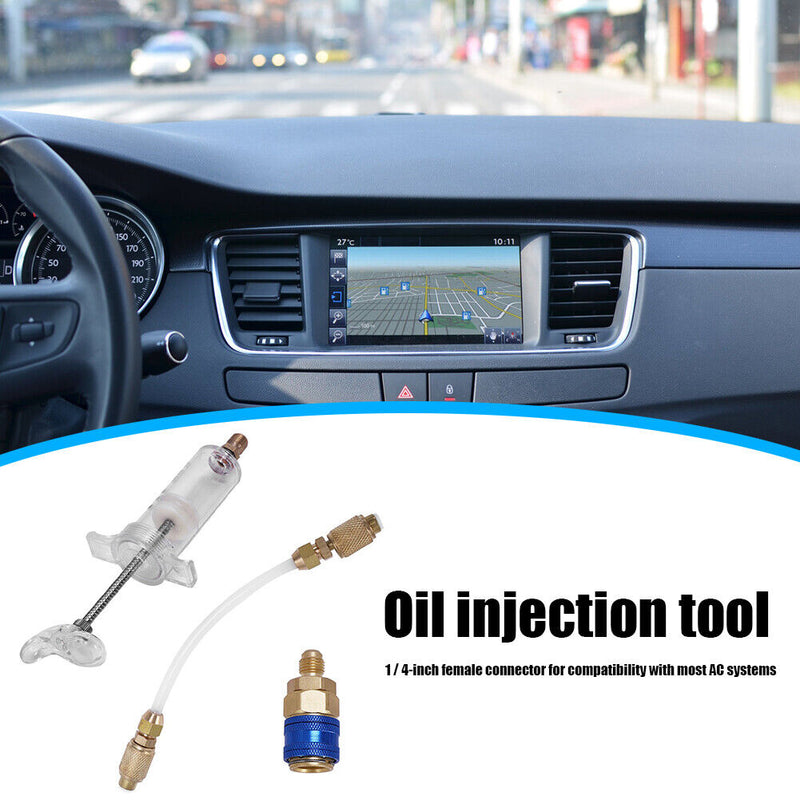 2oz A/C Oil Dye Injector with Low Side Quick Coupler Clear Pants 1/4 SAE R-134a