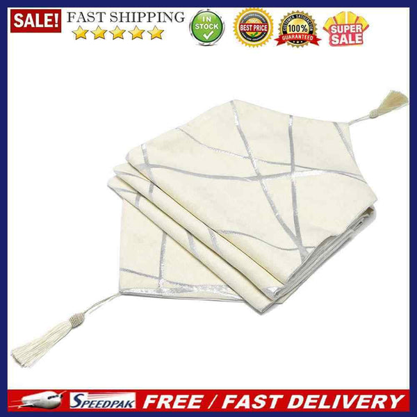 Cabinet Tassel Tea Table Runner Irregular Line Pattern Linen Desk Hotel Bed F