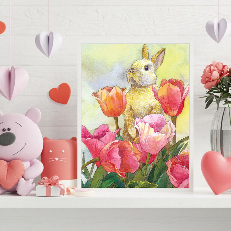 Rabbit in Flowers Colouring Oil Canvas DIY Hand Painted Art Paint By Numbers