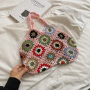 #A Hollow Crochet Women Shoulder Bag Knitting Tote Boho Summer Beach Floral Hand