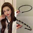 Women's Chain Hair Band Pu Leather Hair Bundle Simple Thin Headband Chain Q0G5