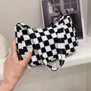 Retro Plaid Print Nylon Shoulder Bags Women Underarm Tote Handbag (Lattice)