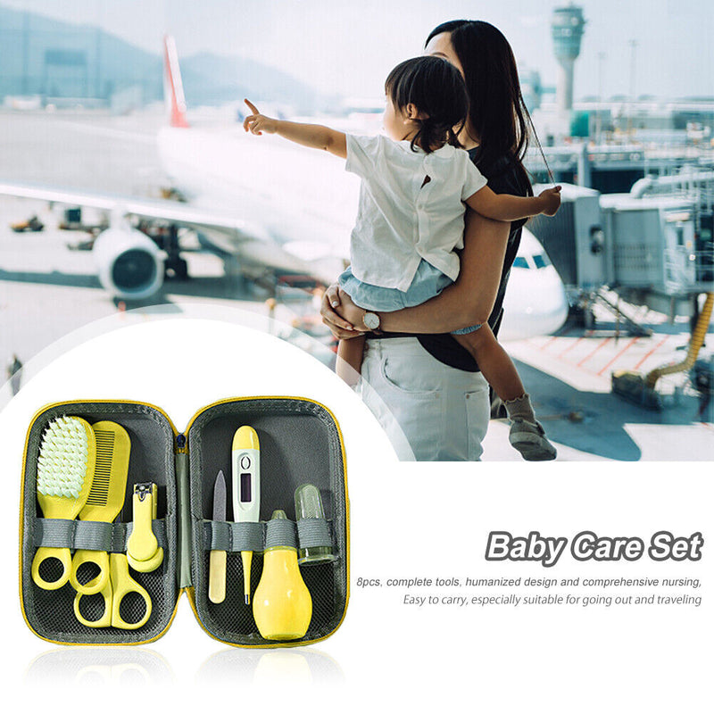 8pcs Newborn Care Kit Nail Thermometer Grooming Clipper Scissors (Yellow) Newly