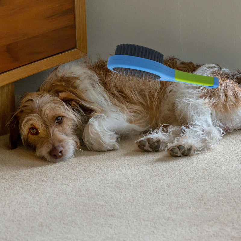 Dog Hair Brush Plastic Handle Double Faced Pet Cat Puppy Comb Massage Bath Brush