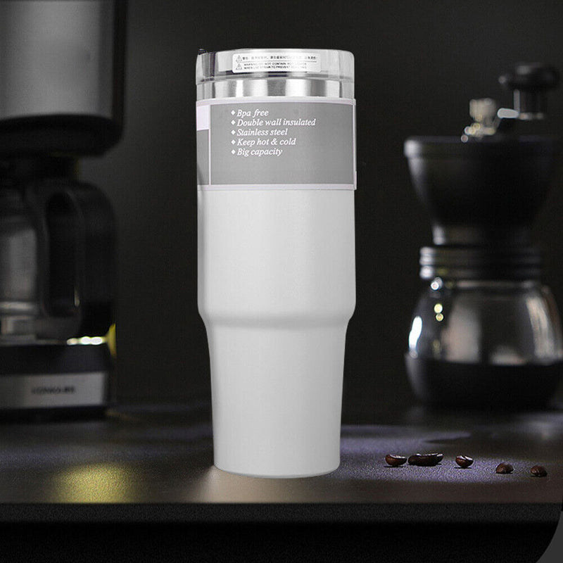 #A Stainless Steel Coffee Mug with Straw Thermal Water Cups Insulated Car Drinkw