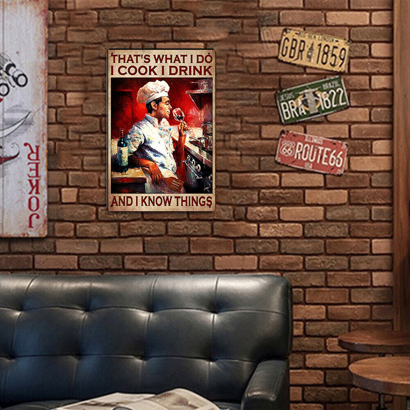 Retro Poster Tin Sign Painting Chef Drink Wine Wall Art for Cafe Bar Club Shop