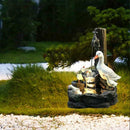 2PCS Solar Power Duck & Squirrel Family Garden Water Feature Fountain Statue