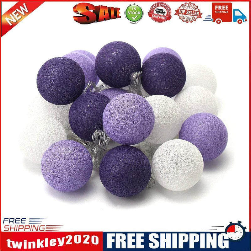 20LED Cotton Ball String Light Fairy Wedding Christmas Party Decor (Purple)