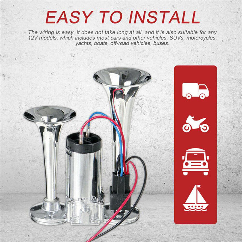 12V Waterproof Dual Trumpets Car Truck Boat 600dB Loud Air Compressor Horn