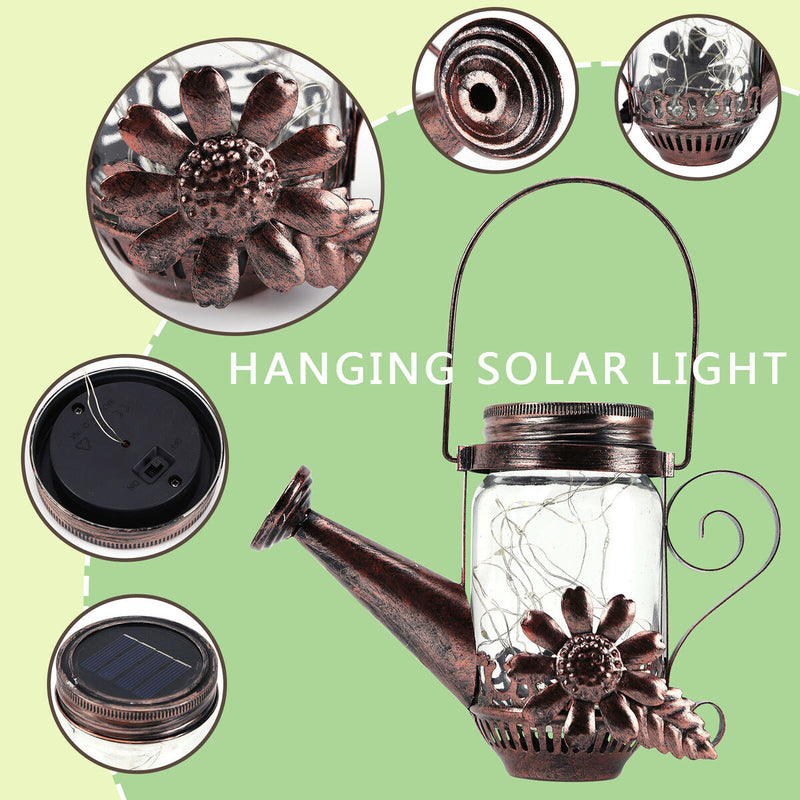Solar Fairy Lights Outdoor Waterproof 20 LEDs Hanging Watering Can Garden Decor