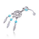 Dreamcatcher Net Rhinestone Dangle Belly Button Ring Body Piercing Blue