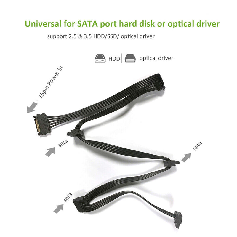 SATA 1 to 5 SATA 15Pin Hard Disk Power Supply Splitter Cable for PC Sever 76cm