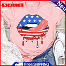Independence Day Print Tongue Tea T-Shirt (Pink L)