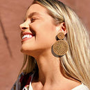 Rattan Earrings Geometric Retro Handmade Woven Straw Statement Circle Earrings