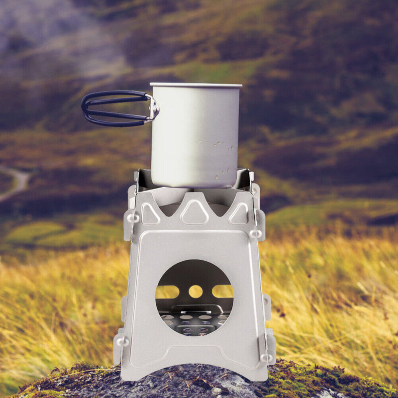 Stainless Steel Wood Stove Outdoor Survival Hiking Camp Tourist Folding Cooker
