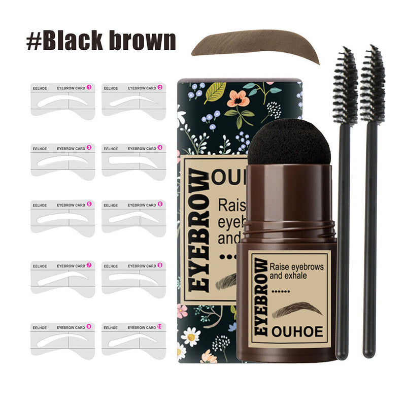 Waterproof EyeBrow Powder Stamp Brow Stencils Shaping Kit (Black Brown)