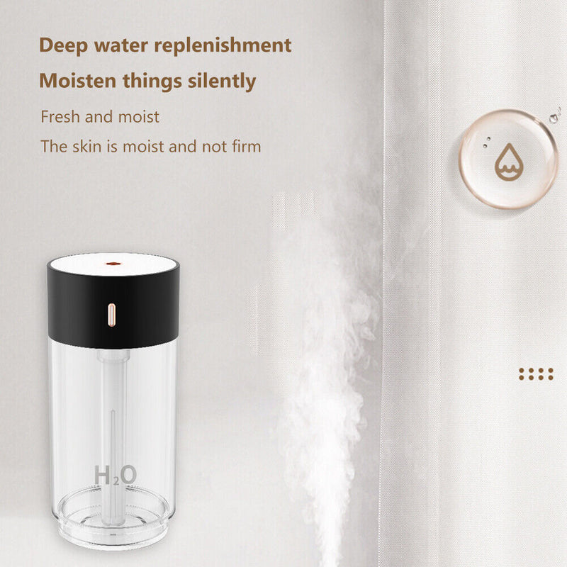 Air Humidifier USB Electric Cool Mist Maker Air Purifier LED Light (Black)