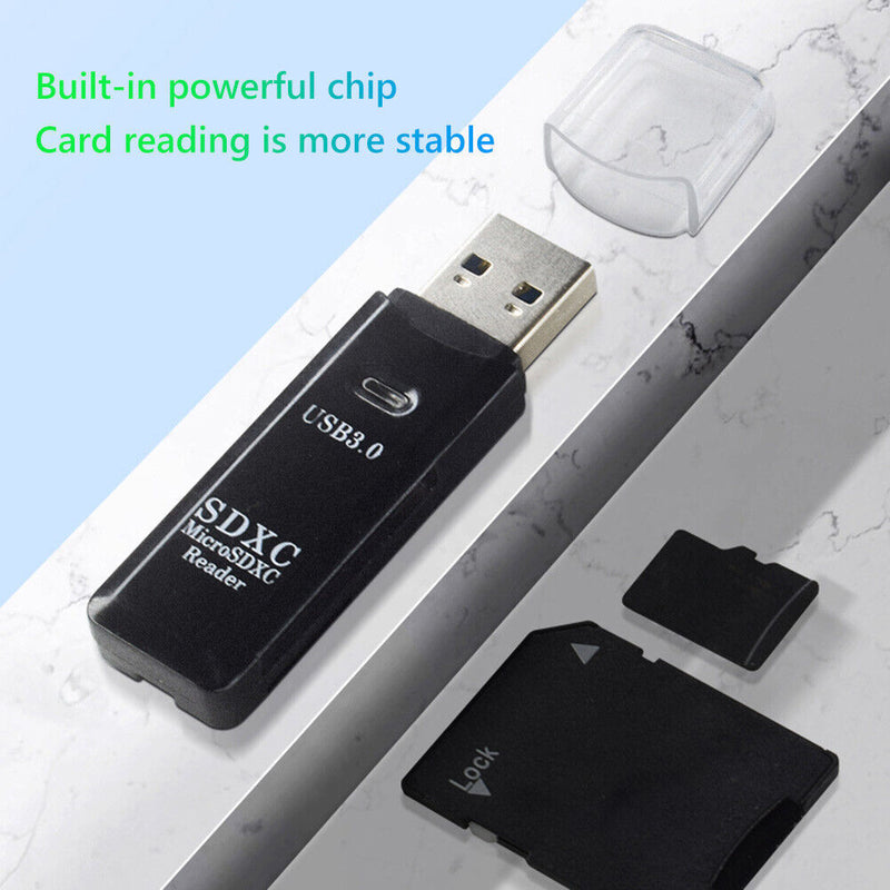 TF Card Reader 2 in 1 USB 3.0 Memory Drive Free Cardreader Adapter (Black) Newly