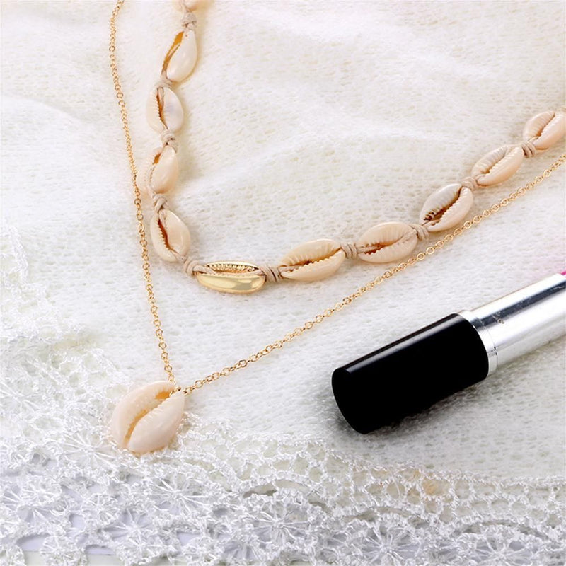 Women Bohemian Beach Jewelry Multilayer Shell Necklace Cowry Seashell Pendant