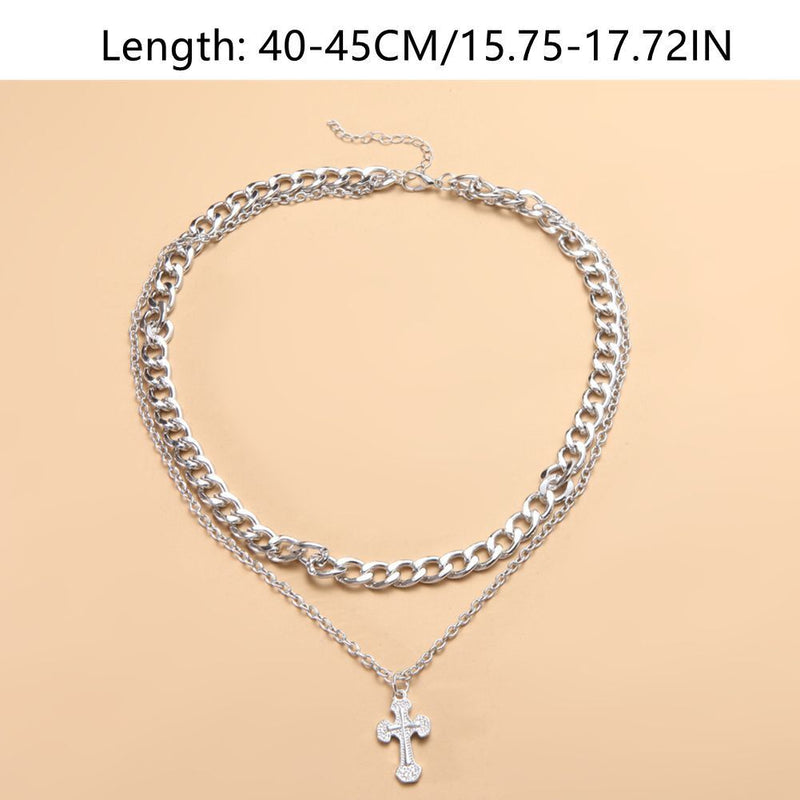 Women Men Clavicle Chain Double-layer Cross Pendant Necklace Cross Shape