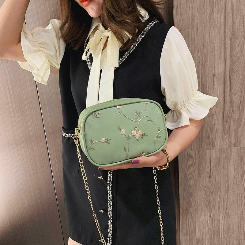 Lace Flower Shoulder Handbags Women Chain PU Leather Crossbody Bags (Green)