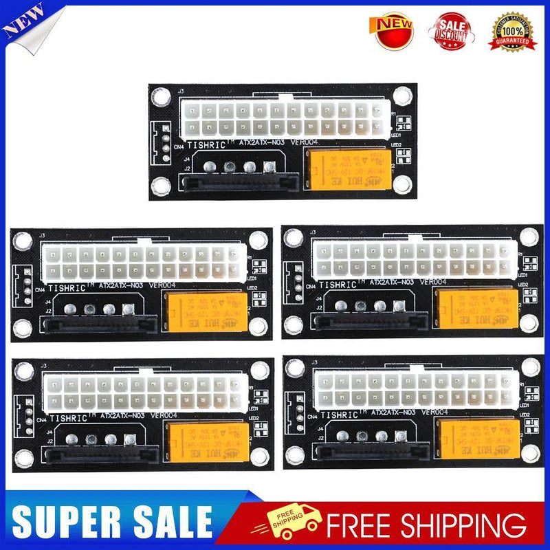 5pcs Add2psu ATX 24Pin to SATA Dual PSU Power Supply Sync Adapter (Black)
