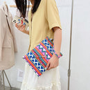 Ethnic Style Women Canvas Print Envelope Wristlet Bag Purse Handbag (Pink)