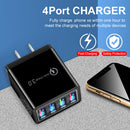 LED Mobile Phone Wall Chargers 4 Ports USB Tablet Charger Adapter (Black)