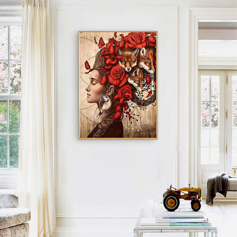 Fox Girl Oil Paint By Numbers Kits DIY Handpainted on Canvas Wall Pictures