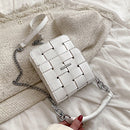 Female Cross-body Mobile Phone Purse Top-handle Bag PU Leather Woven Handbag