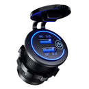 12-24V Quick Charge QC 3.0 Dual USB Car Charger Socket with Wires (Blue)