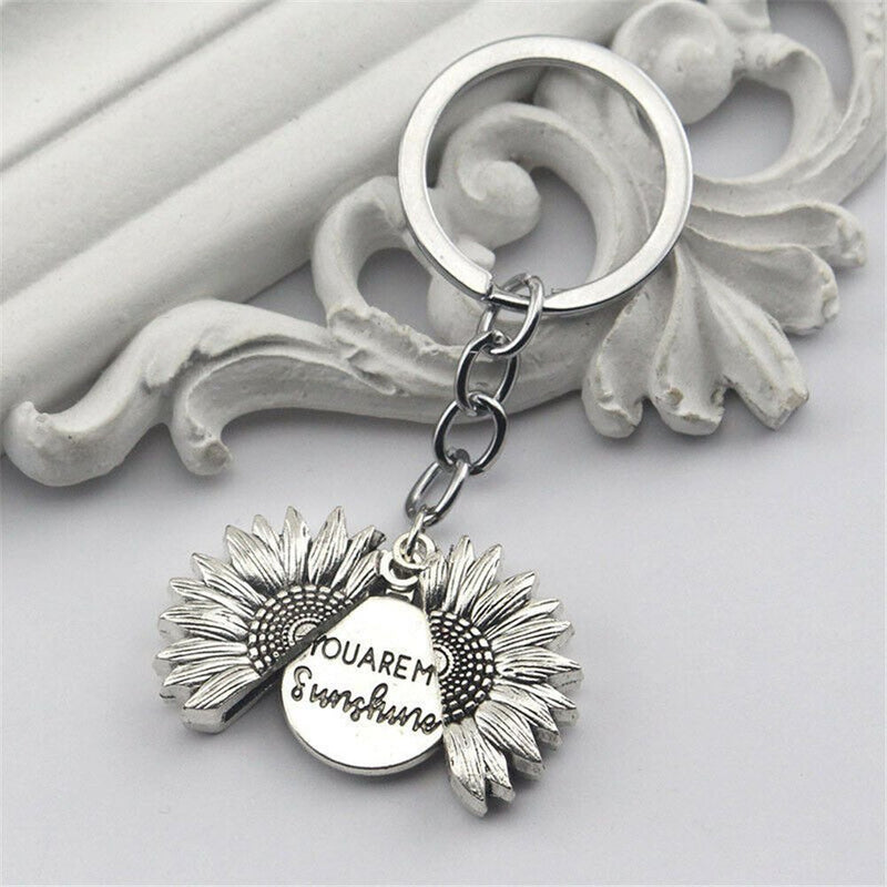 Locket Key Chain Sunflower Keychain You Are My Sunshine Car Keyring Pendant