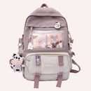Women Cute Hit Color Backpack Student Canvas Knapsack with Pendant (Purple)
