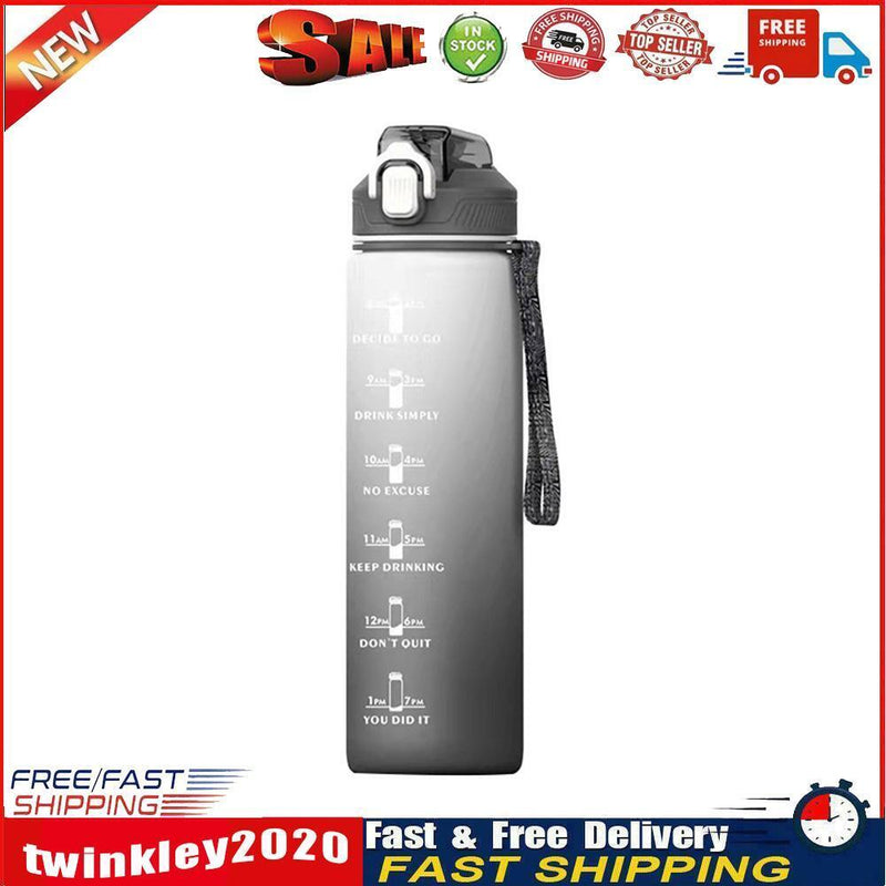 Plastic Water Bottle with Time Marker Sports Leakproof Drink Cup (Grey) Newly