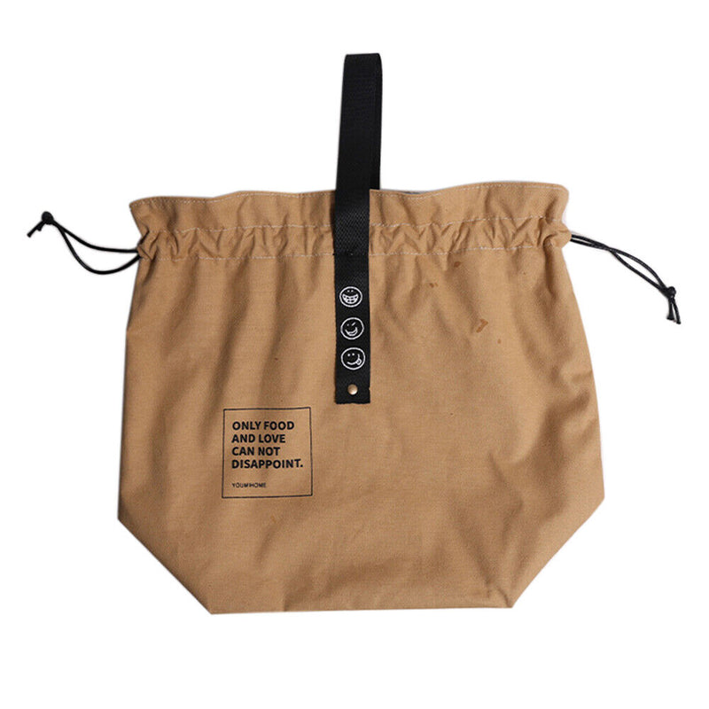 Canvas Insulation Bag Industrial Style Drawstring Lunch Box Pouch (Yellow) Newly