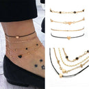 Color Women Girl Black Rope Chain Foot Bracelet Beads Multilayer  Heart Anklets
