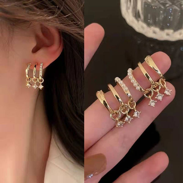 Women Jewellry Trendy Peal Ear Row Sparkling Earrings Earrings Diamond Stud
