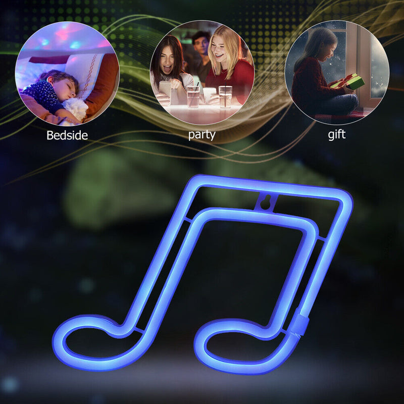 Note LED Neon Night Light Sign Wall Art Lamp for Xmas Home Party (Blue) Newly