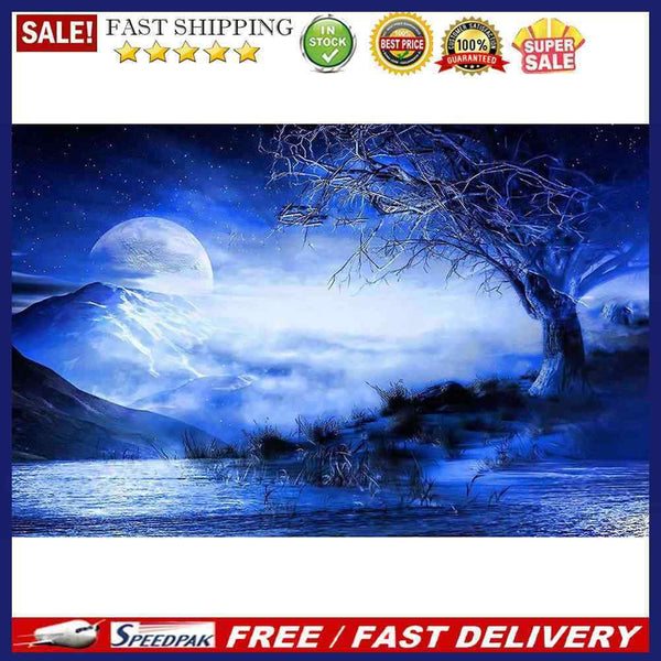 D DIY Full Round Drill Diamond Painting Blue Moon Star Lake