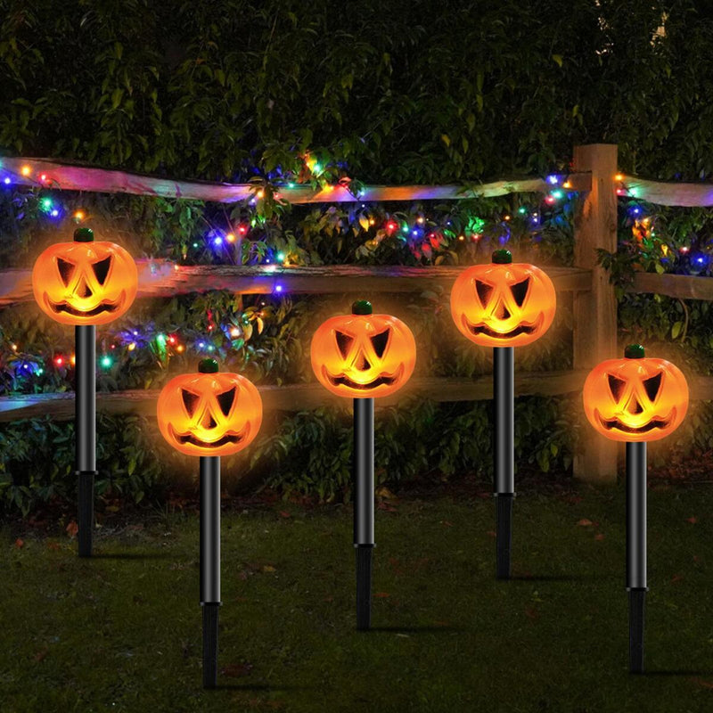 5Stk Solar-Kürbis-Laternen-Lampen-Bodenlicht Wasserdichte Halloween-Außen Dekor.