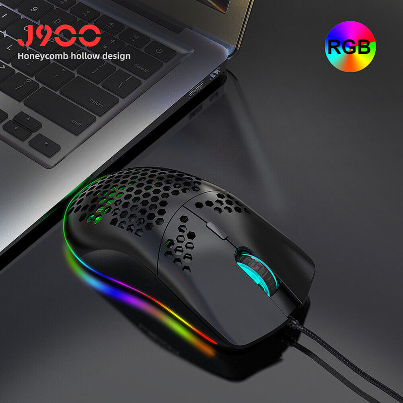 USB Lightweight Gaming Mouse RGB Backlit 6400DPI Honeycomb Shell Mice for PC