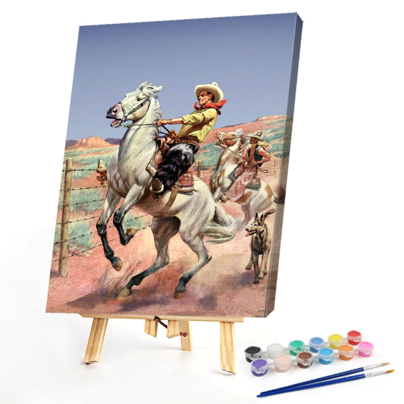 Riding Horse Cowboy Oil Paint By Numbers Kits Canvas Drawing DIY Coloring
