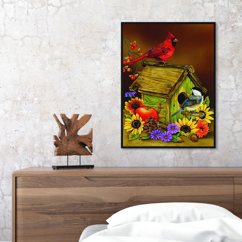Oil Paint by Numbers Bird House Canvas Artwork Living Room Picture Decoration