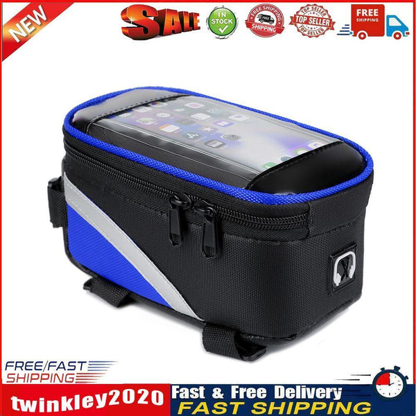 MTB Bike Bag Front Top Tube Touch Screen Mobile Phone Holder Case (Blue) Newly