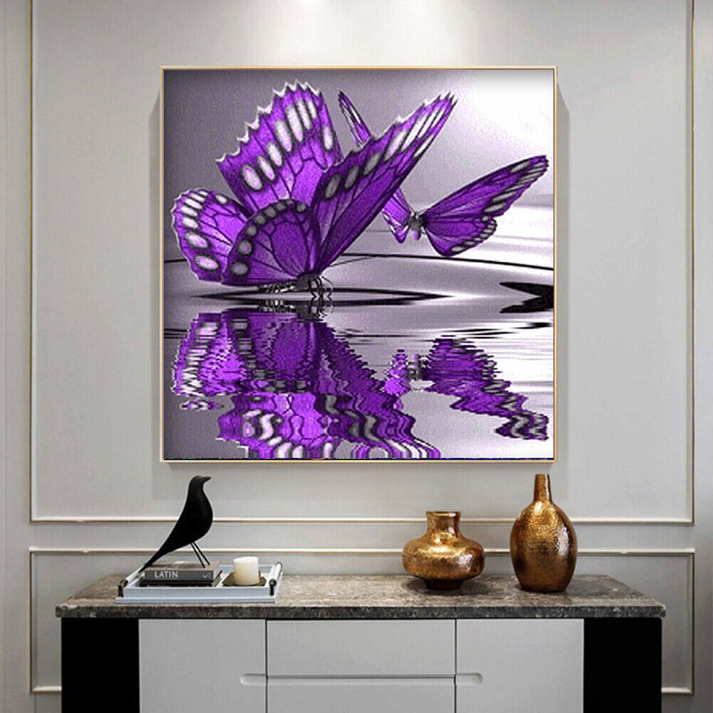 5D DIY Rhinestone Purple Butterfly Picture Full Round Drill Diamond Painting Kit